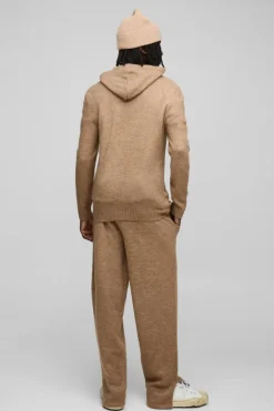 Discount boohooMAN Regular Fit Brushed Knit Hoodie Split Hem Tracksuit brown