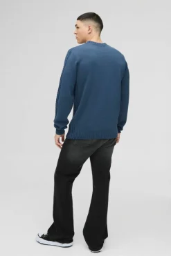 Discount boohooMAN Regular Fit Cable Knit Seam and Hem Jumper slate blue