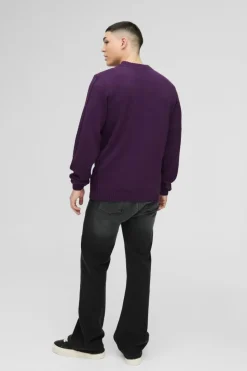 Cheap boohooMAN Regular Fit Cable Knit Seam and Hem Jumper purple