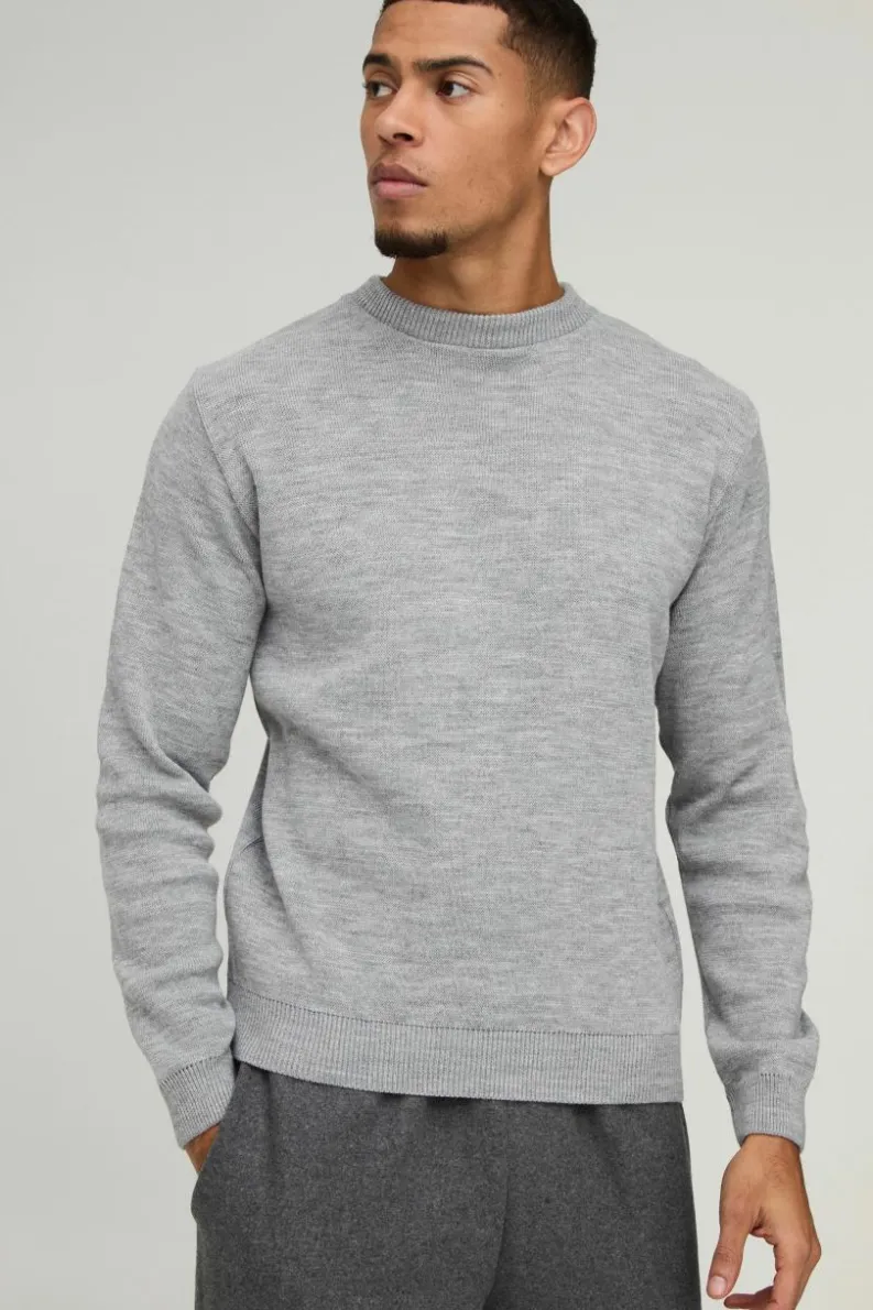 Store boohooMAN Regular Fit Crew Neck Knitted Jumper light grey