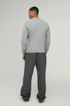 Store boohooMAN Regular Fit Crew Neck Knitted Jumper light grey
