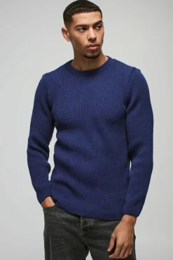 Best Sale boohooMAN Regular Fit Crew Neck Ribbed Panelled Knitted Jumper slate blue