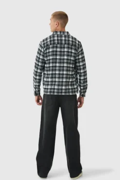 Shop boohooMAN Regular Fit Flannel Check Long Sleeve Shirt black
