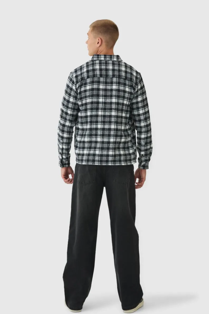 Shop boohooMAN Regular Fit Flannel Check Long Sleeve Shirt black