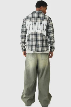 New boohooMAN Regular Fit Homme Print Check Shirt stone