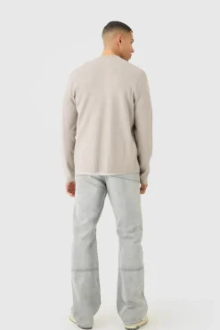 Online boohooMAN Regular Fit Knitted Bomber Jacket light grey