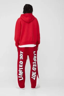 Cheap boohooMAN Regular Fit Limited Edition Gusset Joggers red