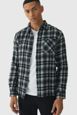 Fashion boohooMAN Regular Fit Long Sleeve Check Shirt black