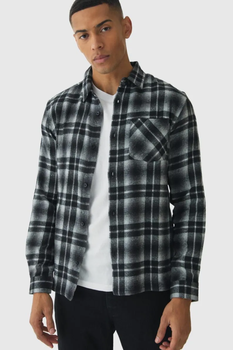 Fashion boohooMAN Regular Fit Long Sleeve Check Shirt black