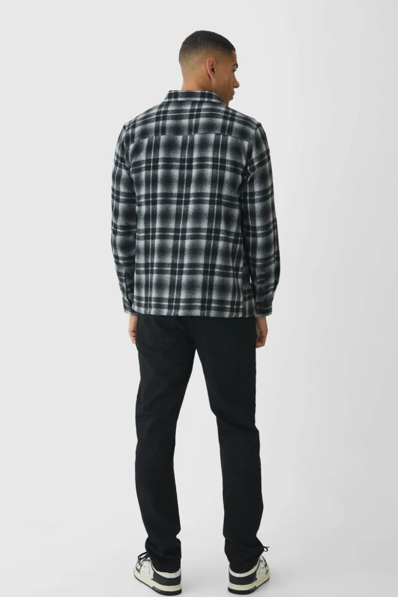 Fashion boohooMAN Regular Fit Long Sleeve Check Shirt black