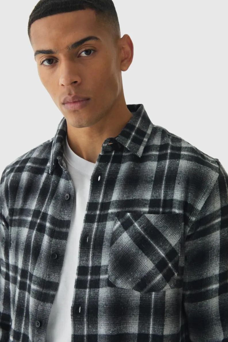Fashion boohooMAN Regular Fit Long Sleeve Check Shirt black
