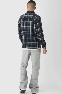 Sale boohooMAN Regular Fit Long Sleeve Check Shirt grey