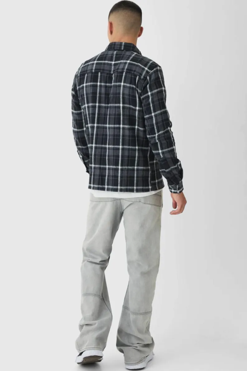 Sale boohooMAN Regular Fit Long Sleeve Check Shirt grey