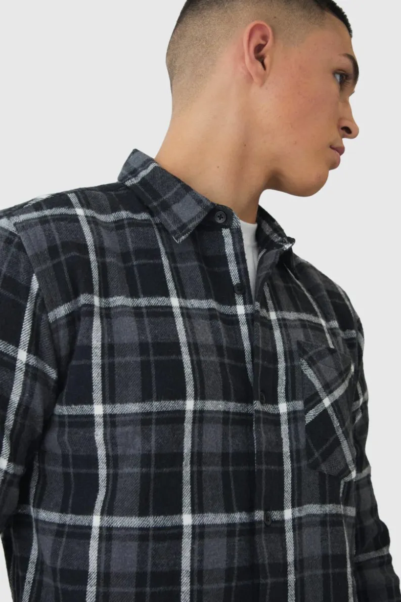 Sale boohooMAN Regular Fit Long Sleeve Check Shirt grey