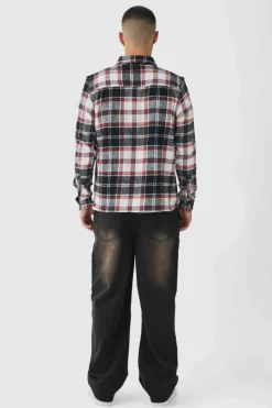 Fashion boohooMAN Regular Fit Long Sleeve Check Shirt burnt orange