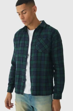 Clearance boohooMAN Regular Fit Long Sleeve Check Shirt navy