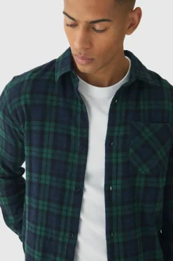 Clearance boohooMAN Regular Fit Long Sleeve Check Shirt navy