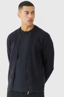 Outlet boohooMAN Regular Fit Man Branded Knitted Bomber Jacket black