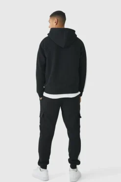 Discount boohooMAN Regular Fit MAN Colour Block Cargo Pocket Zip Through Hooded Tracksuit black