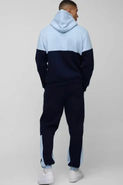 Best Sale boohooMAN Regular Fit Man Diamond Colour Block Zip Through Hooded Tracksuit navy