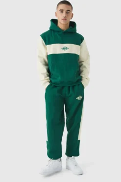 Flash Sale boohooMAN Regular Fit Man Diamond Colour Block Hooded Tracksuit forest