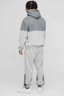 Flash Sale boohooMAN Regular Fit Man Diamond Colour Block Zip Through Hooded Tracksuit light grey