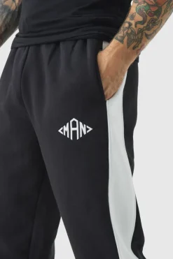 Clearance boohooMAN Regular Fit Man Diamond Colour Block Joggers black_white