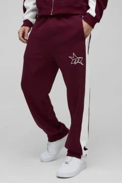 Flash Sale boohooMAN Regular Fit M Star Side Panel Jogger burgundy