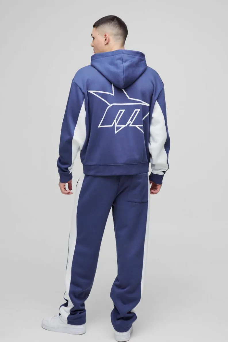 Online boohooMAN Regular Fit M Star Side Panel Jogger navy