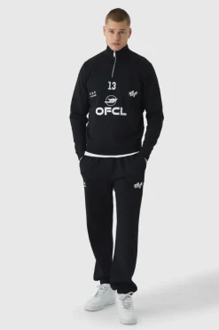 Fashion boohooMAN Regular Fit OFCL Embroidered Funnel Neck Tracksuit black