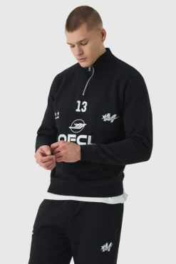 Fashion boohooMAN Regular Fit OFCL Embroidered Funnel Neck Tracksuit black