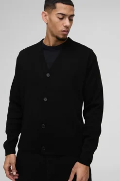 Cheap boohooMAN Regular Fit Official Graphic Knitted Cardigan black