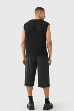 Fashion boohooMAN Regular Fit Open Stitch Vest In black