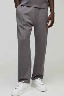 Best Sale boohooMAN Regular Fit Premium Scuba Pintuck Jogger dark grey