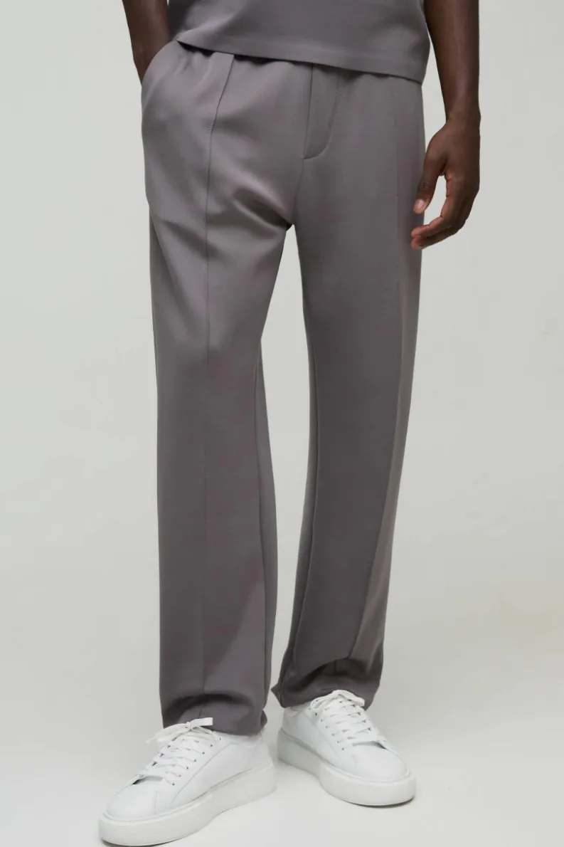 Best Sale boohooMAN Regular Fit Premium Scuba Pintuck Jogger dark grey