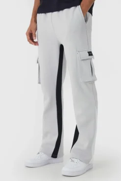 Outlet boohooMAN Regular Fit Raw Hem Woven Tab Gusset Cargo Jogger light grey