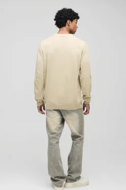 Best boohooMAN Regular Fit Ribbed Panel Crew Knitted Jumper sand