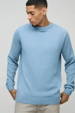 Cheap boohooMAN Regular Fit Ribbed Panel Crew Knitted Jumper light blue