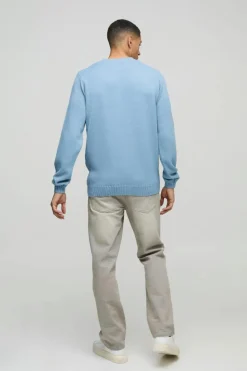 Cheap boohooMAN Regular Fit Ribbed Panel Crew Knitted Jumper light blue