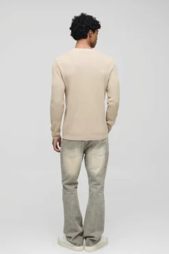 Shop boohooMAN Regular Fit Rib Knit Jumper sand