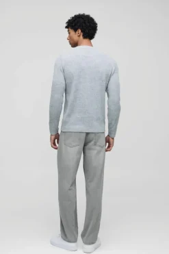 Best boohooMAN Regular Fit Rib Knit Jumper light grey