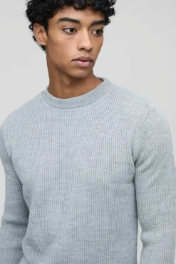 Best boohooMAN Regular Fit Rib Knit Jumper light grey