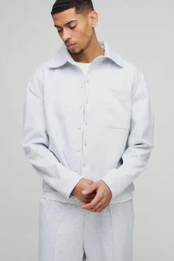 Flash Sale boohooMAN Regular Fit Scuba Overshirt grey marl