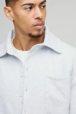 Flash Sale boohooMAN Regular Fit Scuba Overshirt grey marl