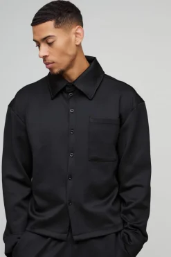 Clearance boohooMAN Regular Fit Scuba Overshirt black
