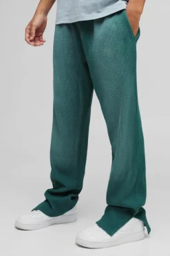 Flash Sale boohooMAN Regular Fit Spray Wash Heavy Waffle Embroidered Split Hem Jogger khaki