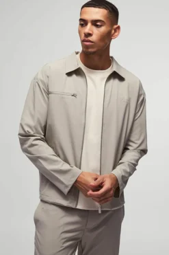 Hot boohooMAN Regular Fit Technical Stretch Homme Overshirt grey