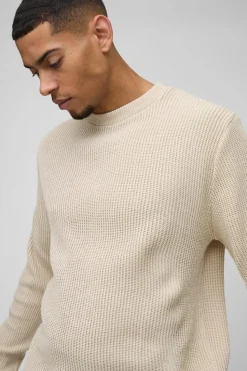 Flash Sale boohooMAN Regular Fit Waffle Knit Jumper ecru