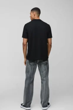 Cheap boohooMAN Regular Fit Waffle Revere Polo black