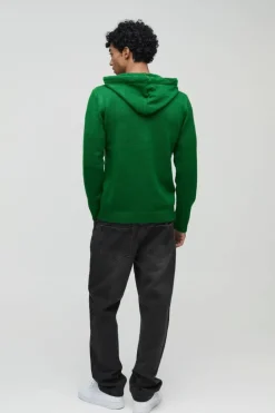 New boohooMAN Regular Fit Zip Through Knitted Hoodie green